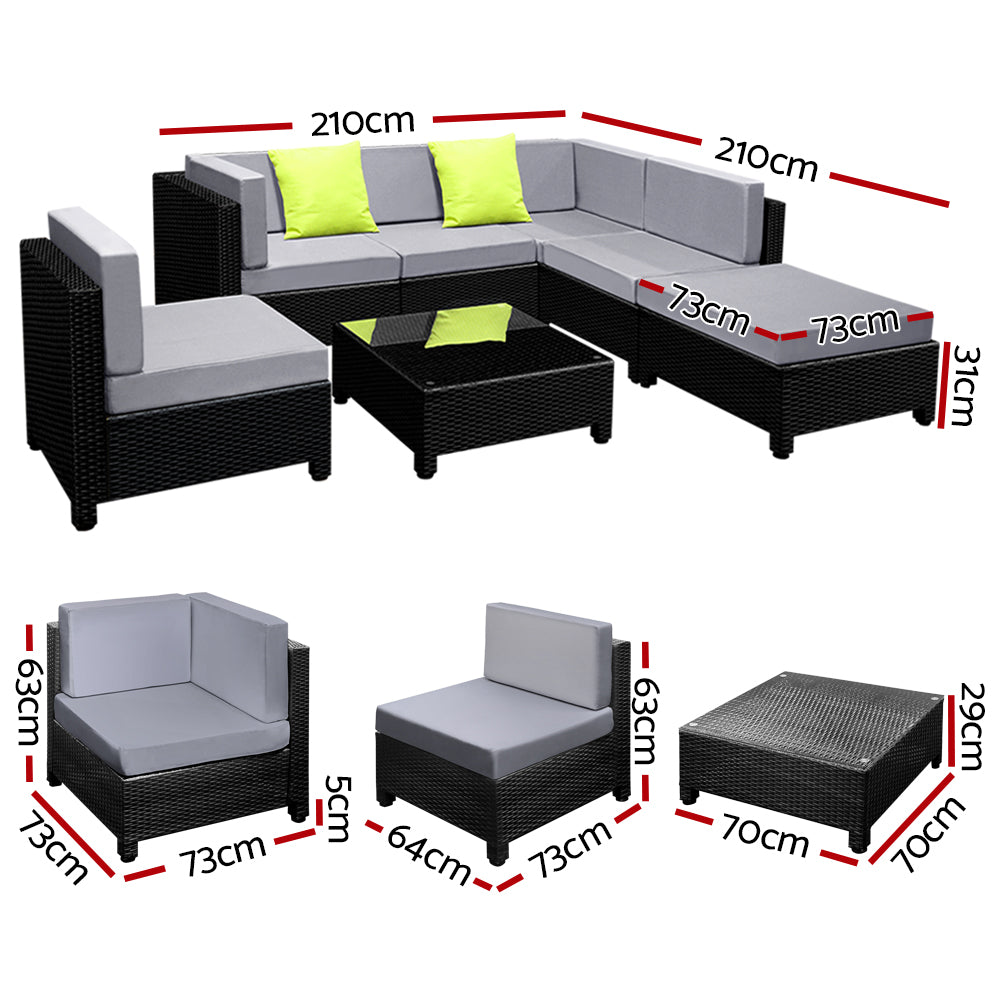 Bondi Outdoor Wicker Sofa Set – Black & Grey – 7 Piece