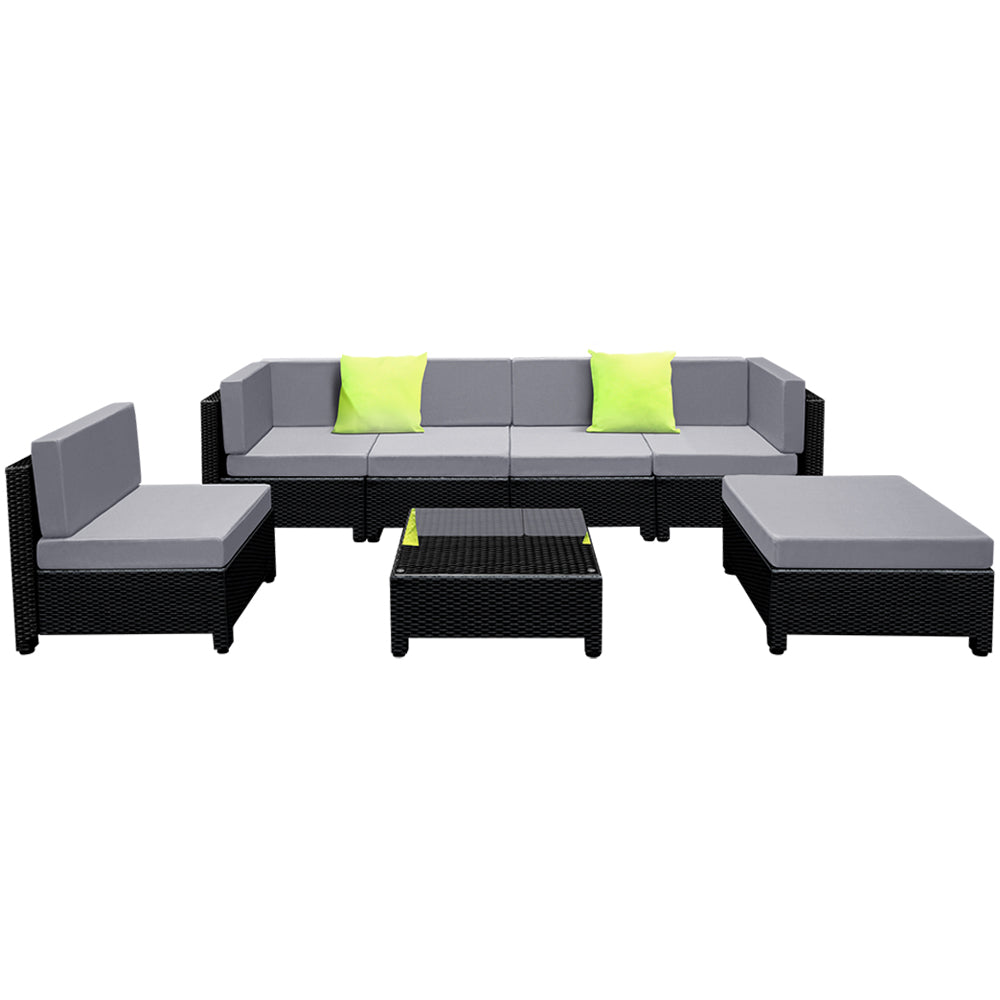 Bondi Outdoor Wicker Sofa Set – Black & Grey – 7 Piece