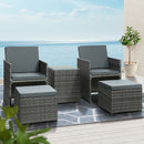 Rowan 5PC Bistro Set Wicker Table and Chairs Ottoman Outdoor Furniture Grey