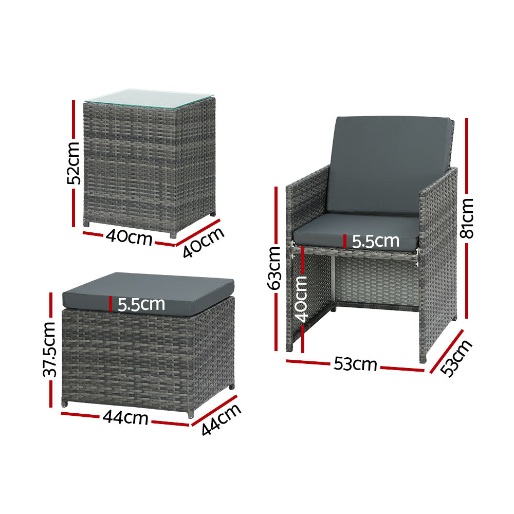 Rowan Wicker Bistro Set – Grey – 5 Piece