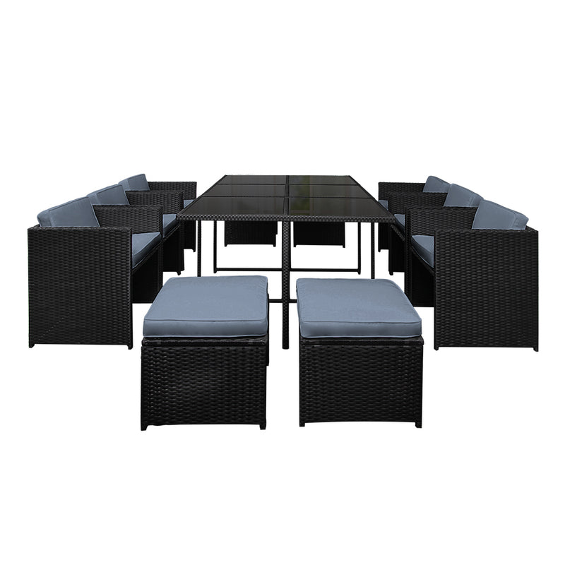 11-Piece Wicker Outdoor Dining Set - Black