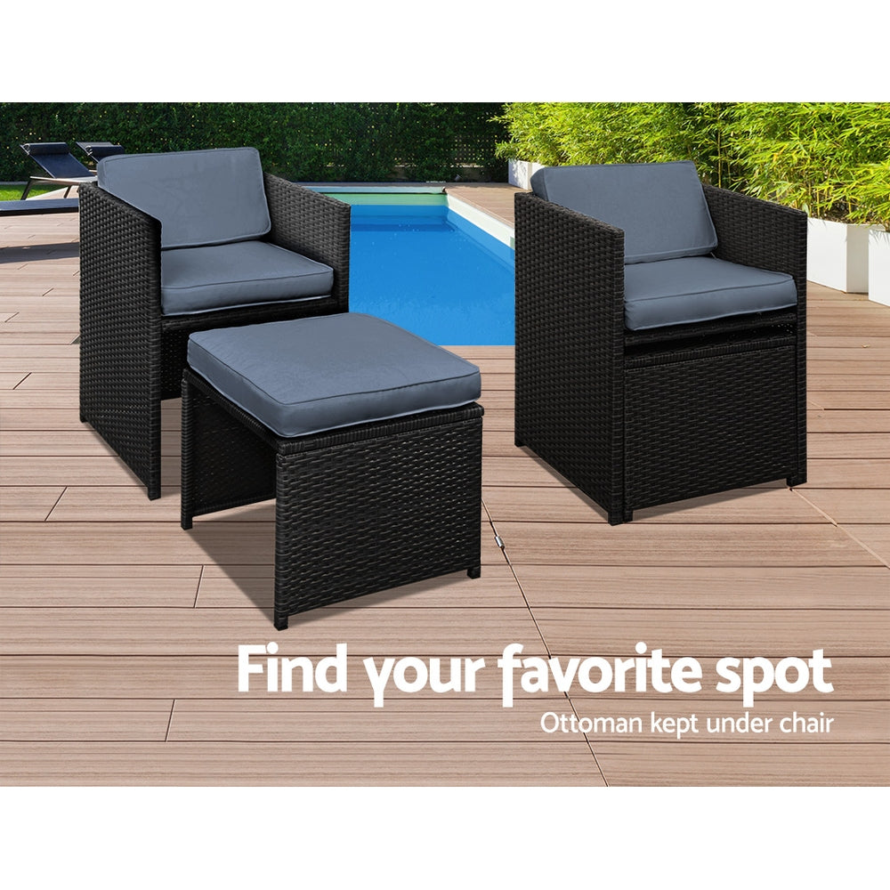 Cortino 11-Piece Outdoor Wicker Dining Set – Black – 10 Seaters