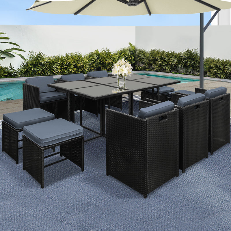 11-Piece Wicker Outdoor Dining Set - Black