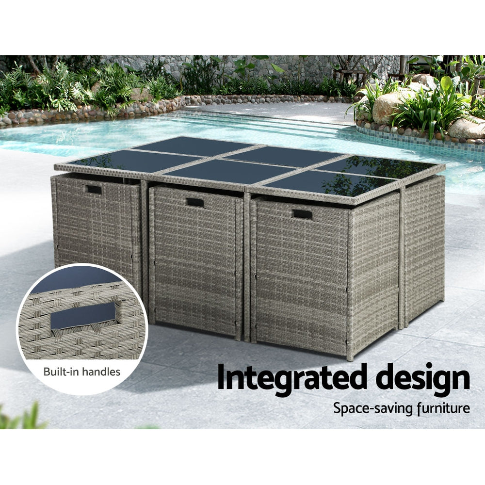 Avalon Outdoor Dining Set – Grey – 11 Piece
