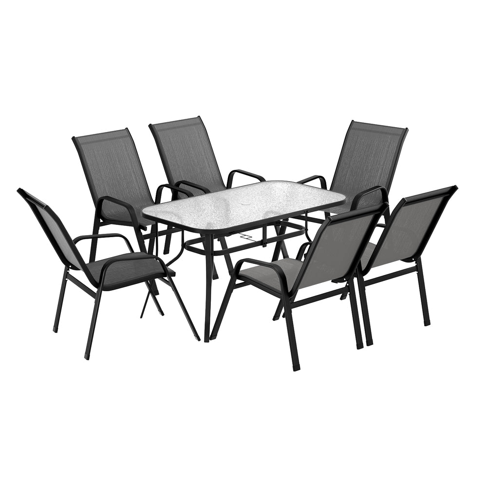 Linden Outdoor Dining Set – Grey & Black – 7 Piece