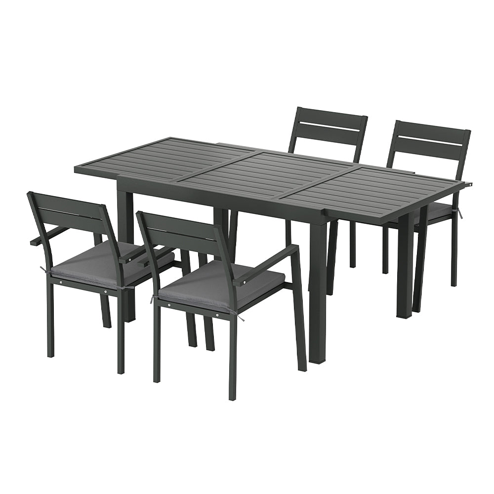 Meridian Outdoor Extendable Dining Set – Black – 5 Piece