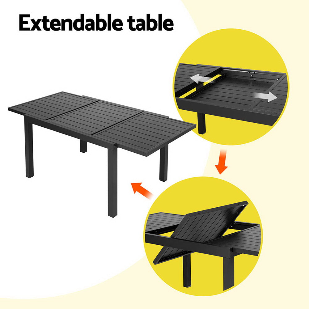Meridian Outdoor Extendable Dining Set – Black – 5 Piece