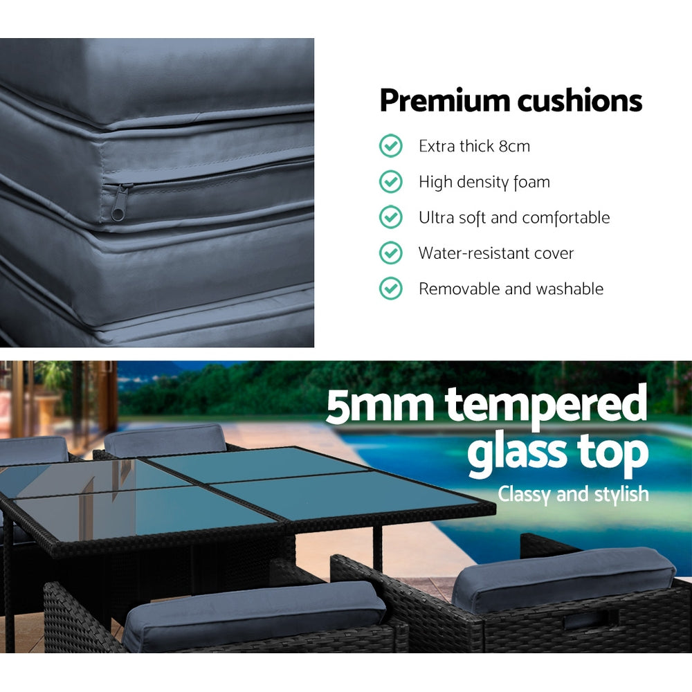 Alderon 5-Piece Outdoor Wicker Dining Set – Black – 5 Seaters