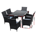 Outdoor Dining Set 7 Piece Wicker Lounge Setting - Black