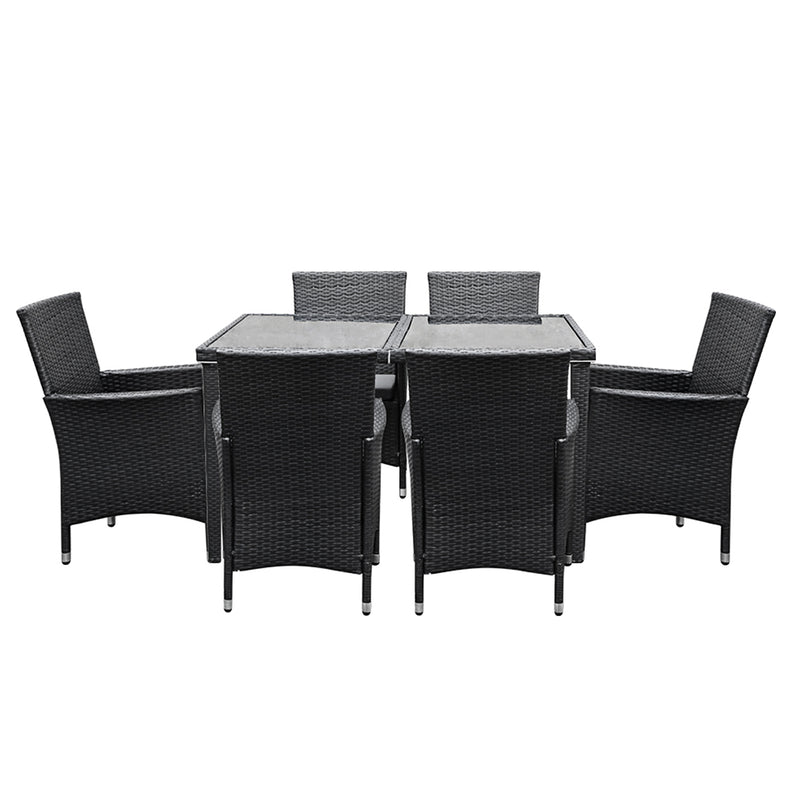 Outdoor Dining Set 7 Piece Wicker Lounge Setting - Black