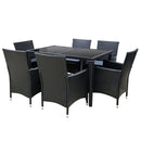 Outdoor Dining Set 7 Piece Wicker Lounge Setting - Black