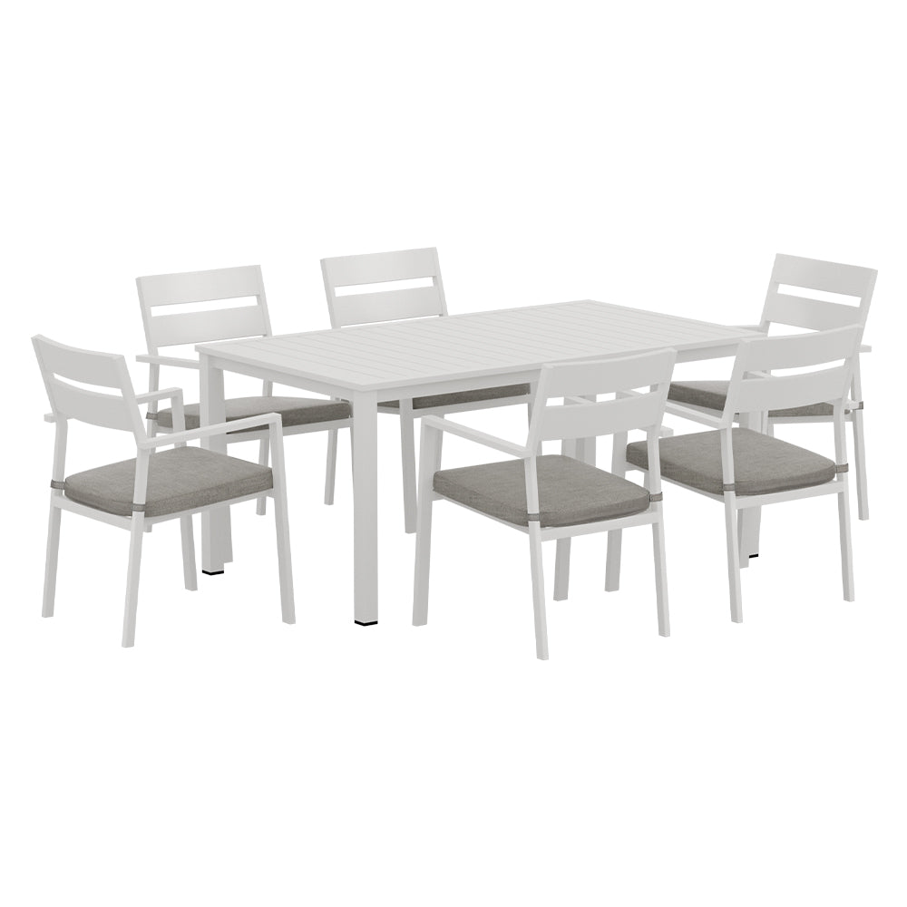 Alderon 7-Piece Outdoor Dining Set – White – 158 cm