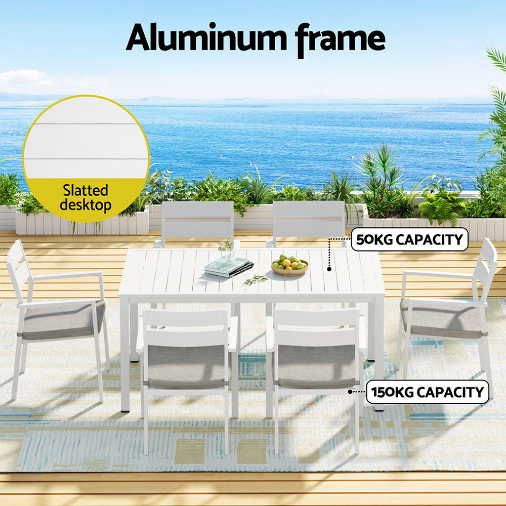 Alderon 7-Piece Outdoor Dining Set – White – 158 cm