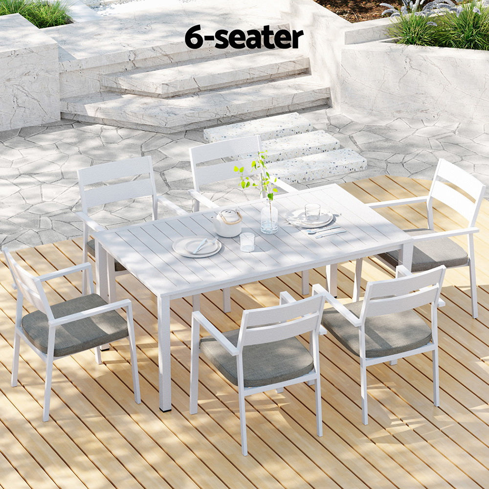 Alderon 7-Piece Outdoor Dining Set – White – 158 cm