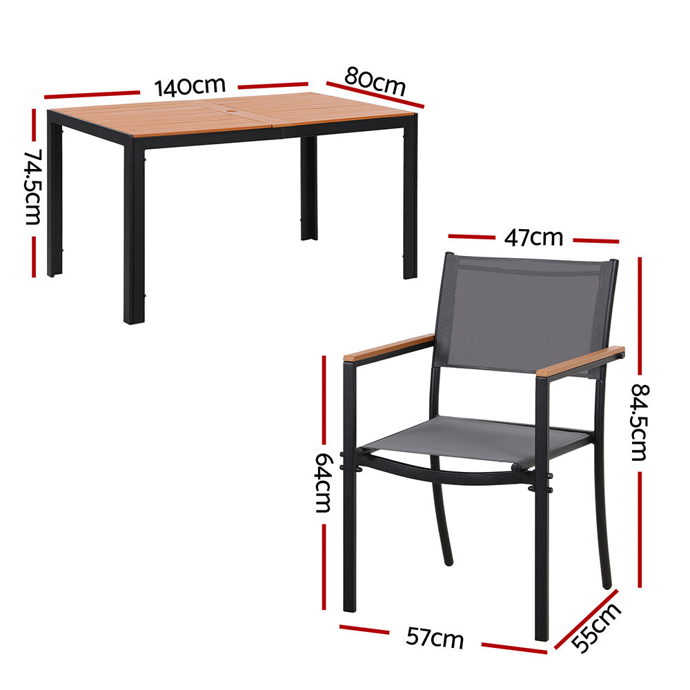 Linden Outdoor Dining Set – Black & Natural – 7 Piece