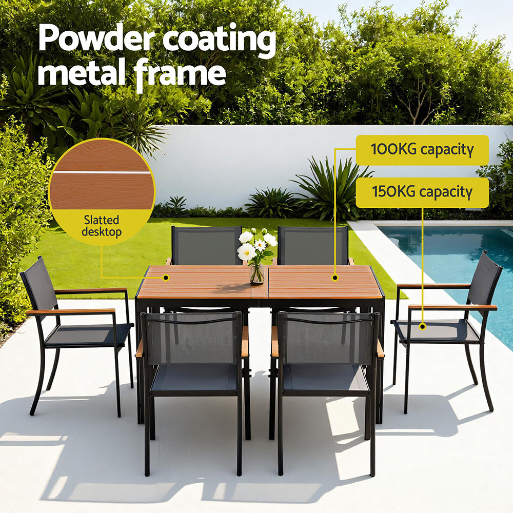 Linden Outdoor Dining Set – Black & Natural – 7 Piece