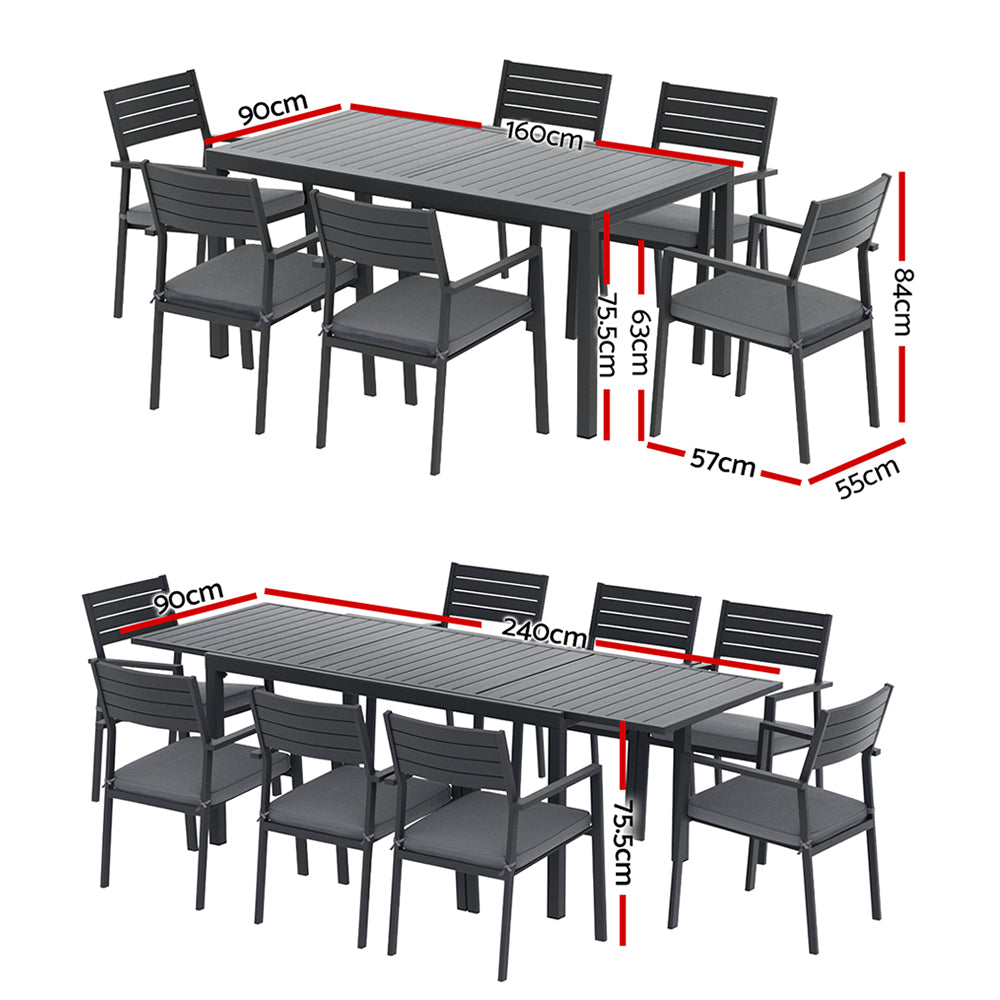 Pavilion Extendable Dining Set – Black – 9 Piece