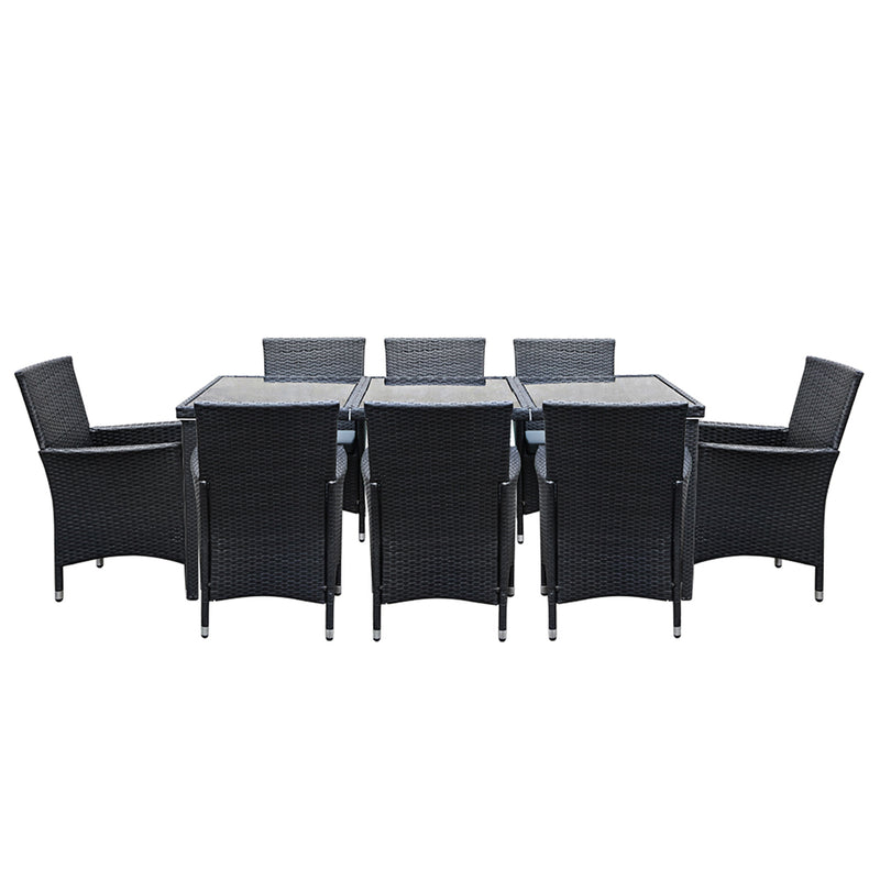 9 Piece Outdoor Wicker Dining - Black