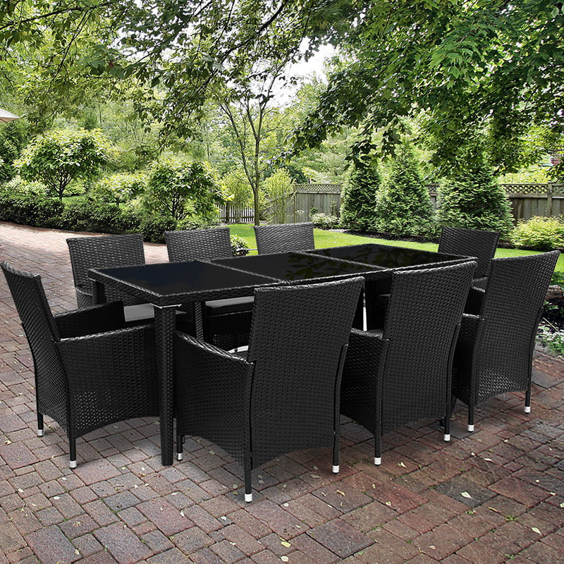 9 Piece Outdoor Wicker Dining - Black