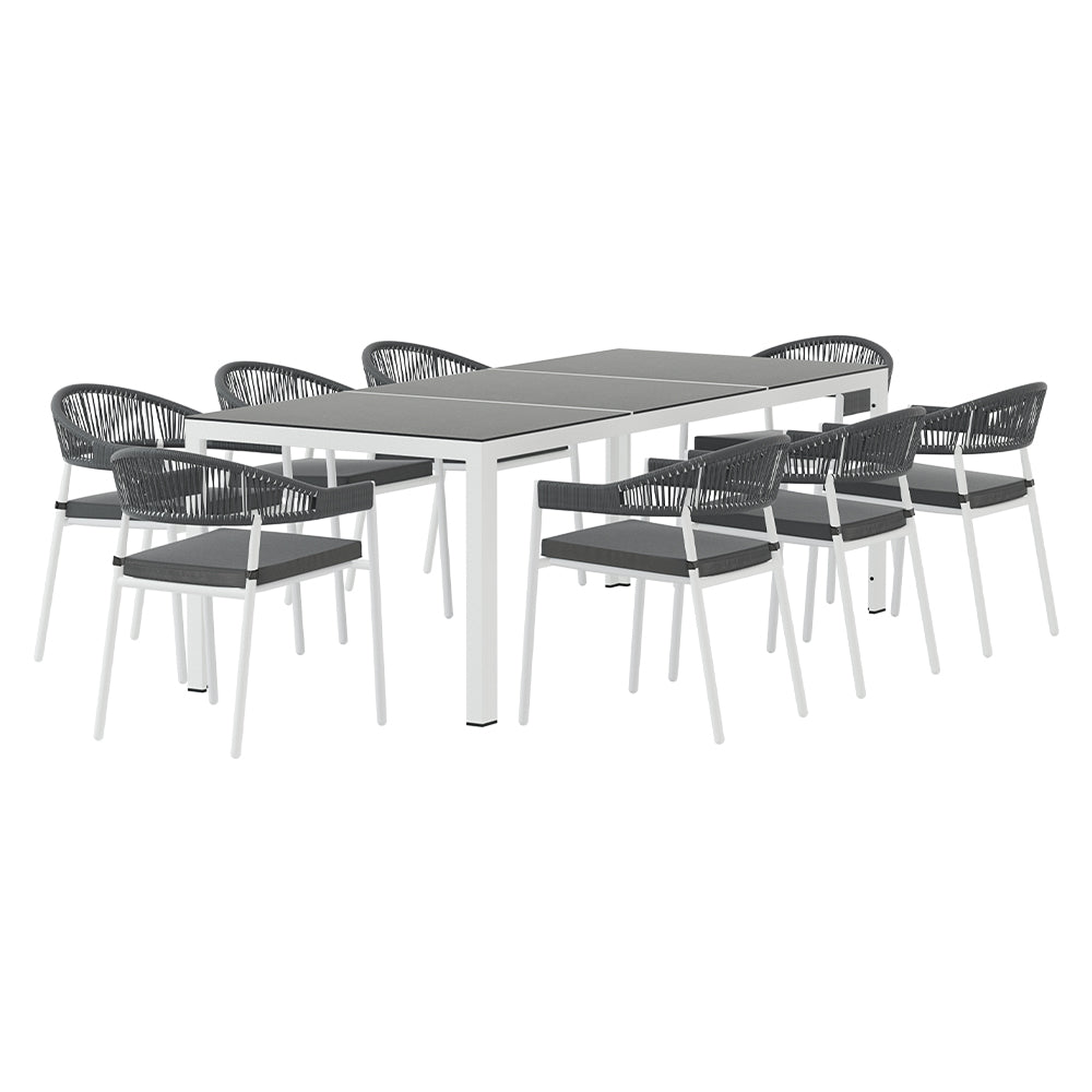 Marina Outdoor Dining Set – White – 9 Piece