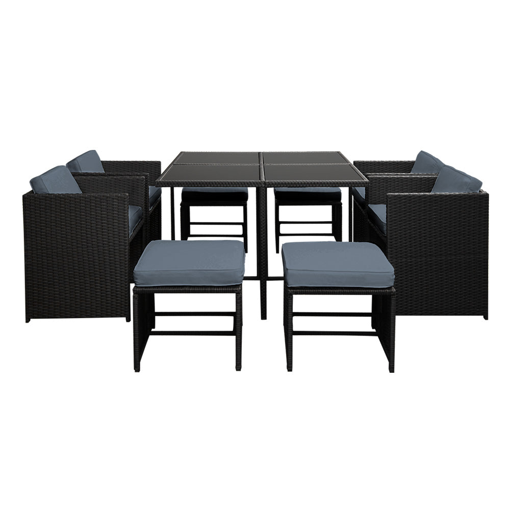 Callan 9 Piece Outdoor Wicker Dining Set – Black