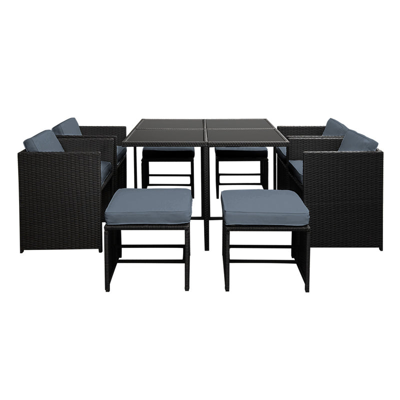 9 Piece Outdoor Wicker Dining Set - Black