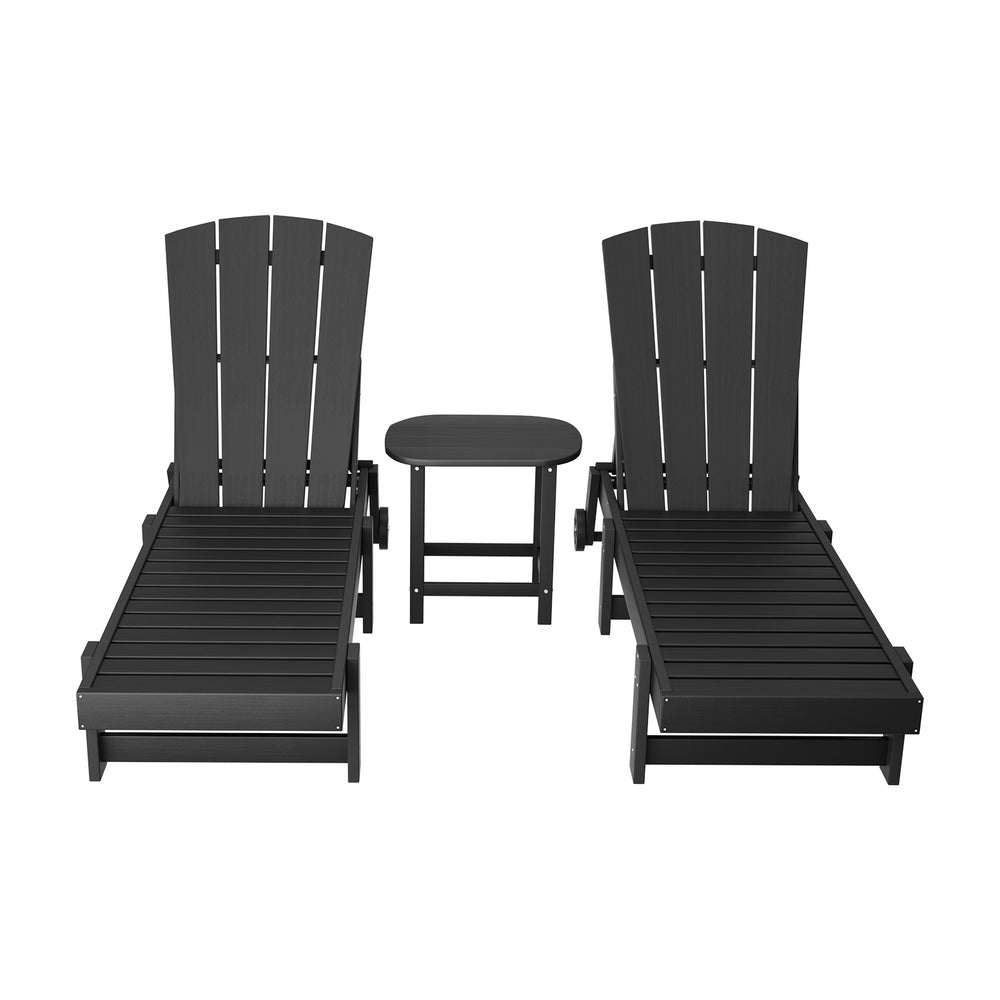 Marina HDPE Outdoor Lounger Set – Black – 3 Piece
