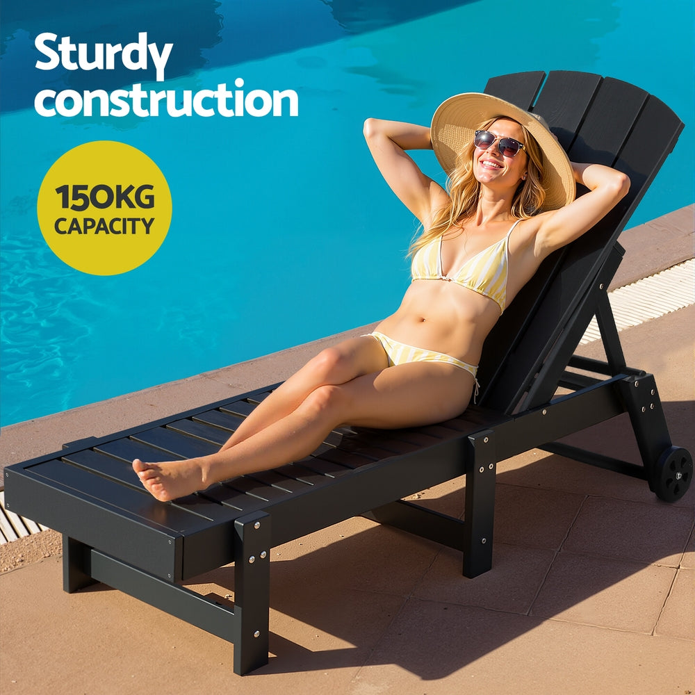Marina HDPE Outdoor Lounger Set – Black – 3 Piece