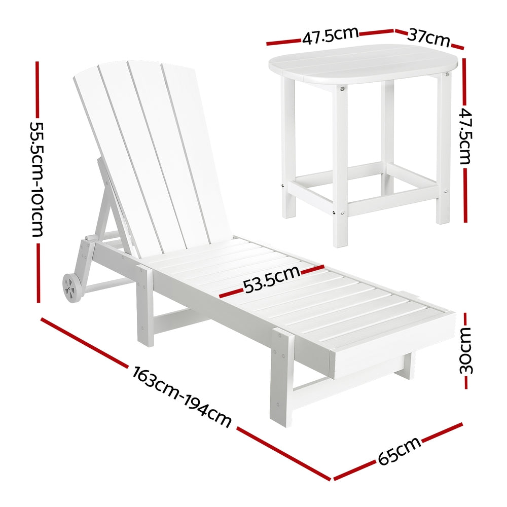 Coastal Adirondack HDPE Lounger Set – White – 3 Piece