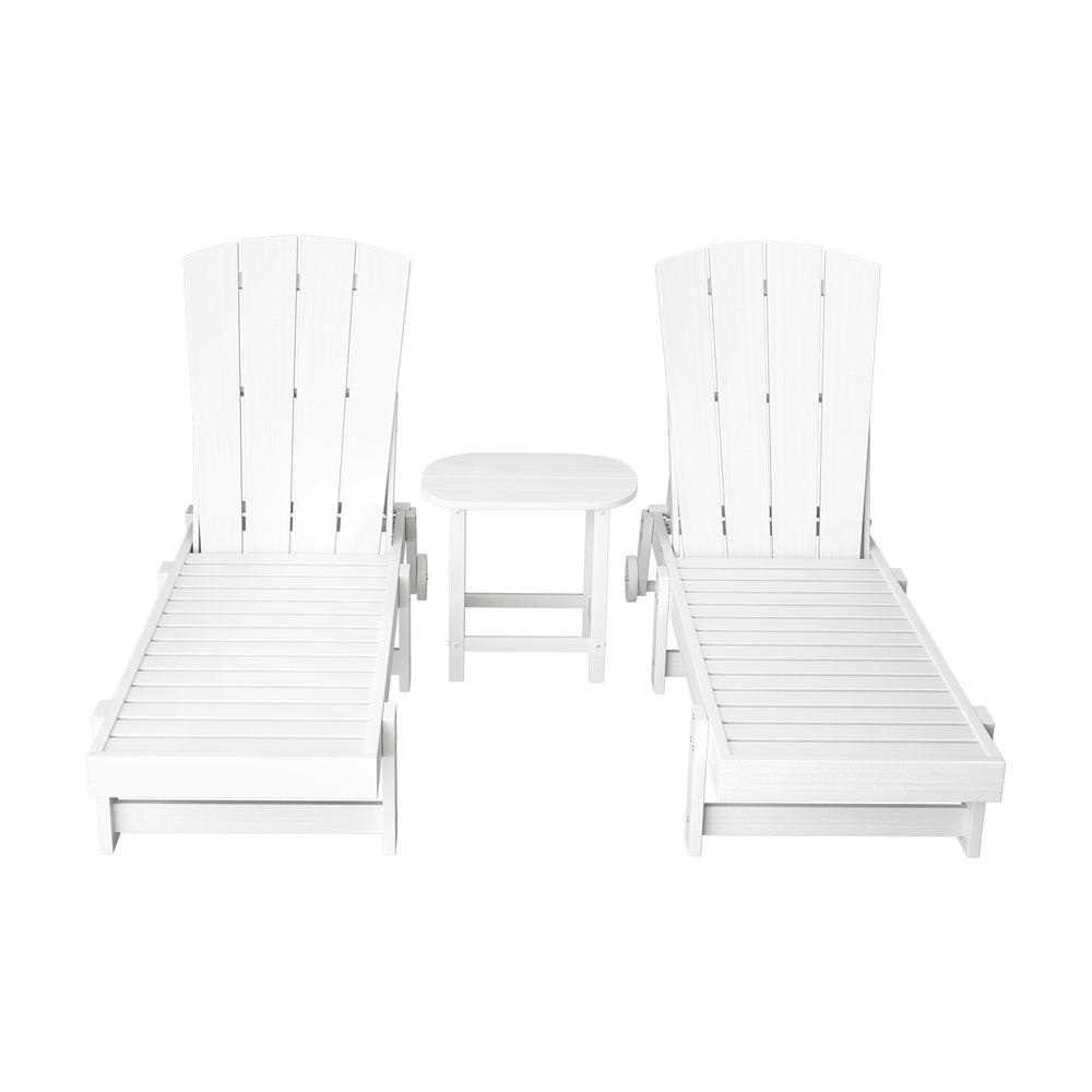 Coastal Adirondack HDPE Lounger Set – White – 3 Piece