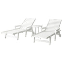 Sun Lounge Lounger Beach Chair HDPE Patio Outdoor Furniture with Wheels White
