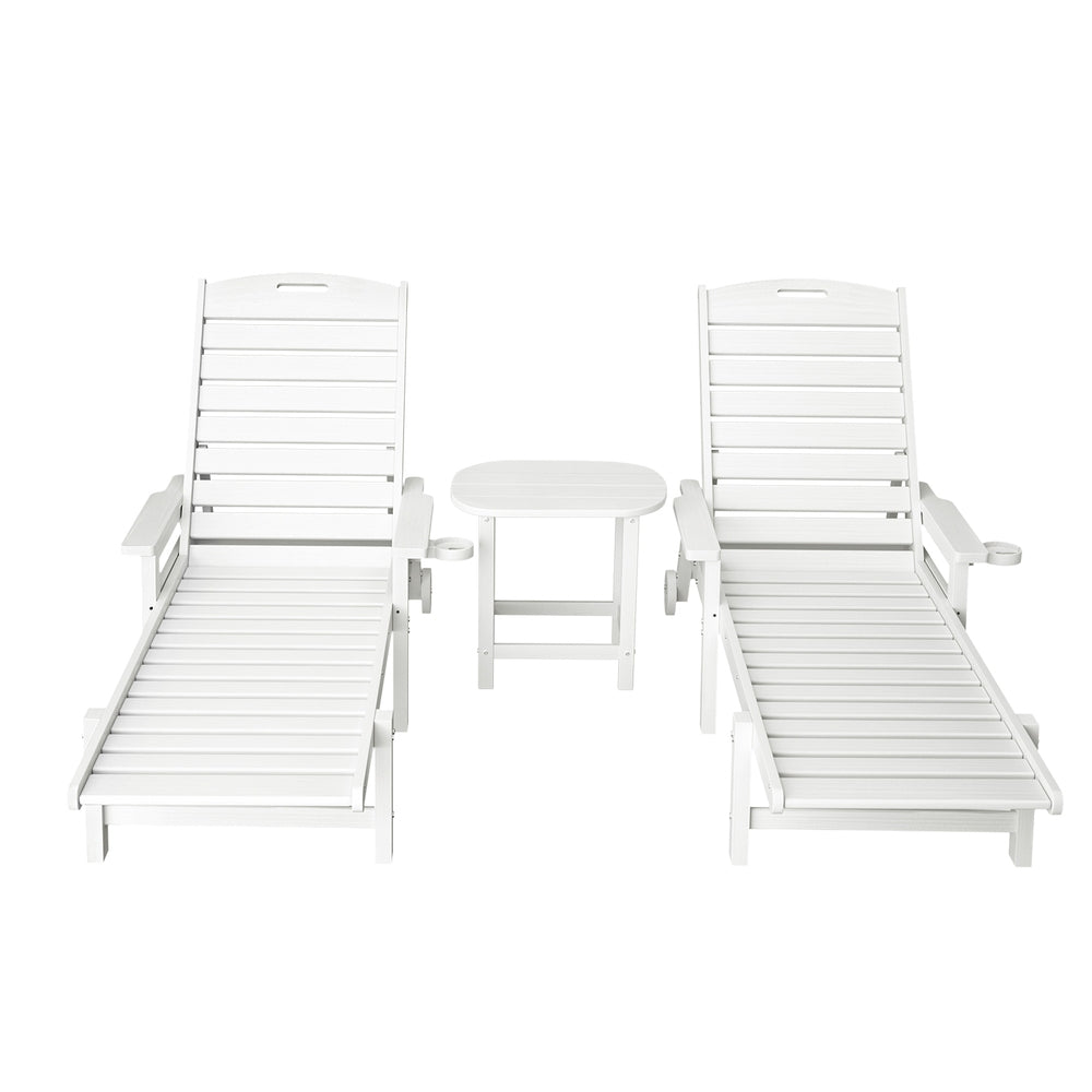 Riviera HDPE Sun Lounger – White – With Wheels