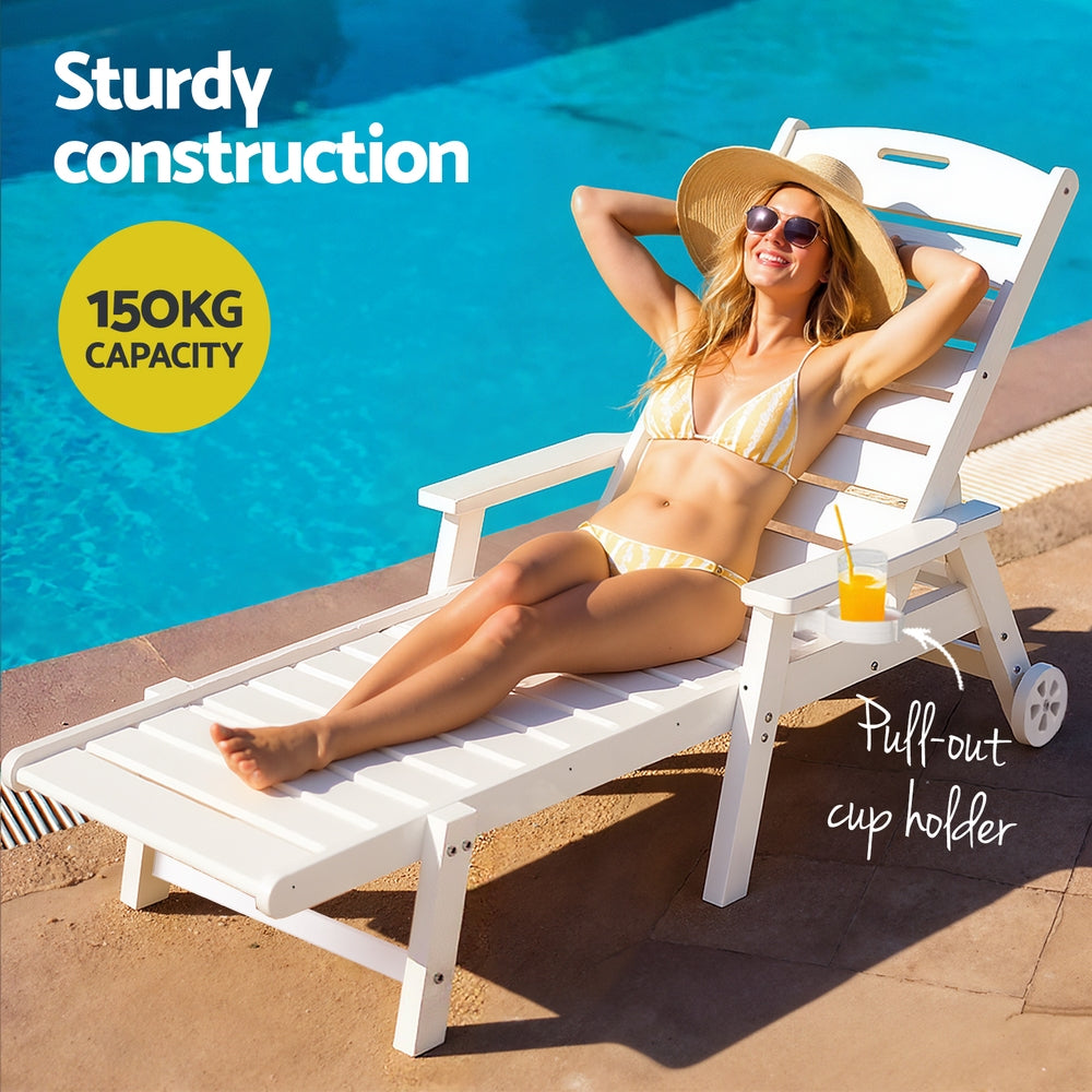 Riviera HDPE Sun Lounger – White – With Wheels