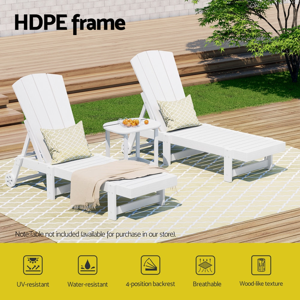 Hampton Adirondack HDPE Lounger – White – With Wheels