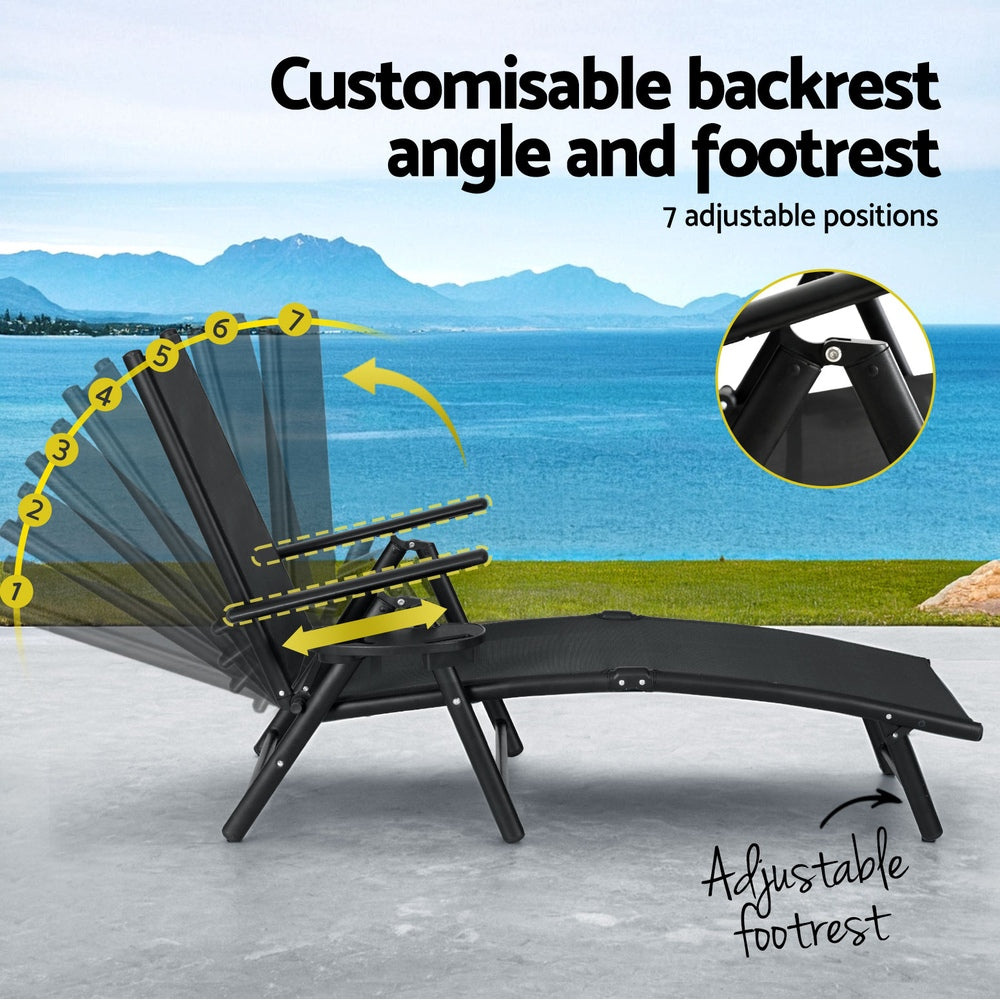 Riviera Folding Aluminium Sun Lounger – Black – Beach Chair