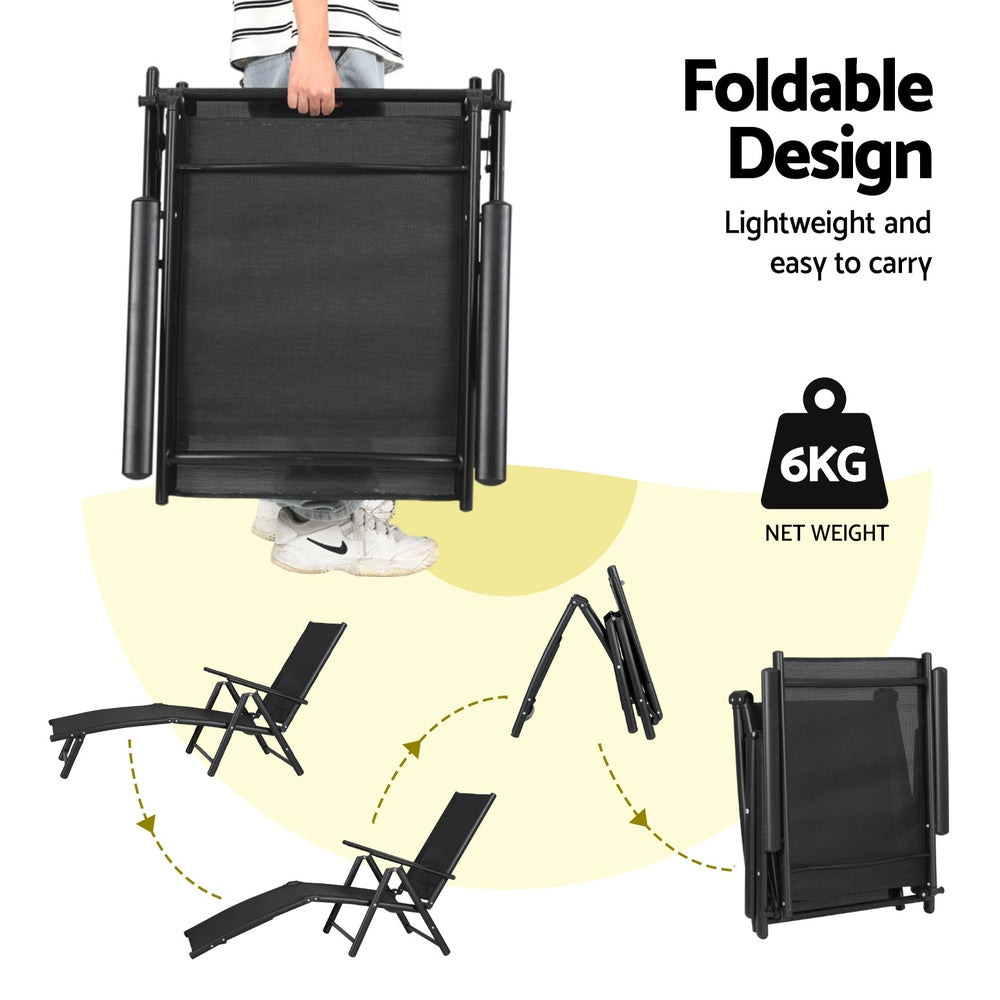 Riviera Folding Aluminium Sun Lounger – Black – Beach Chair