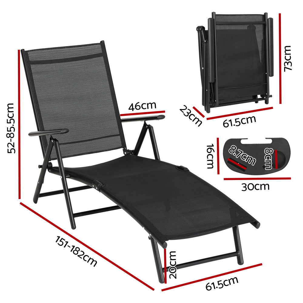 Riviera Folding Aluminium Sun Lounger – Black – Beach Chair