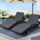 Cove 2PC Sun Lounge Wicker Lounger Outdoor Furniture Beach Chair Patio Adjustable Cushion Black
