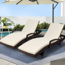 Atlas 2PC Sun Lounge Wicker Lounger Outdoor Furniture Beach Chair Patio Adjustable Cushion Brown