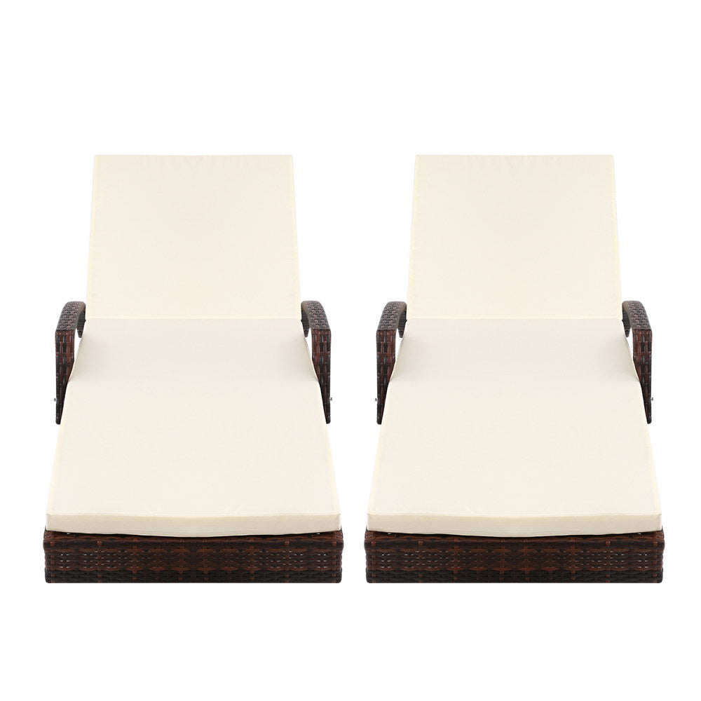 Atlas Wicker Sun Loungers with Cushions – Brown – Set of 2