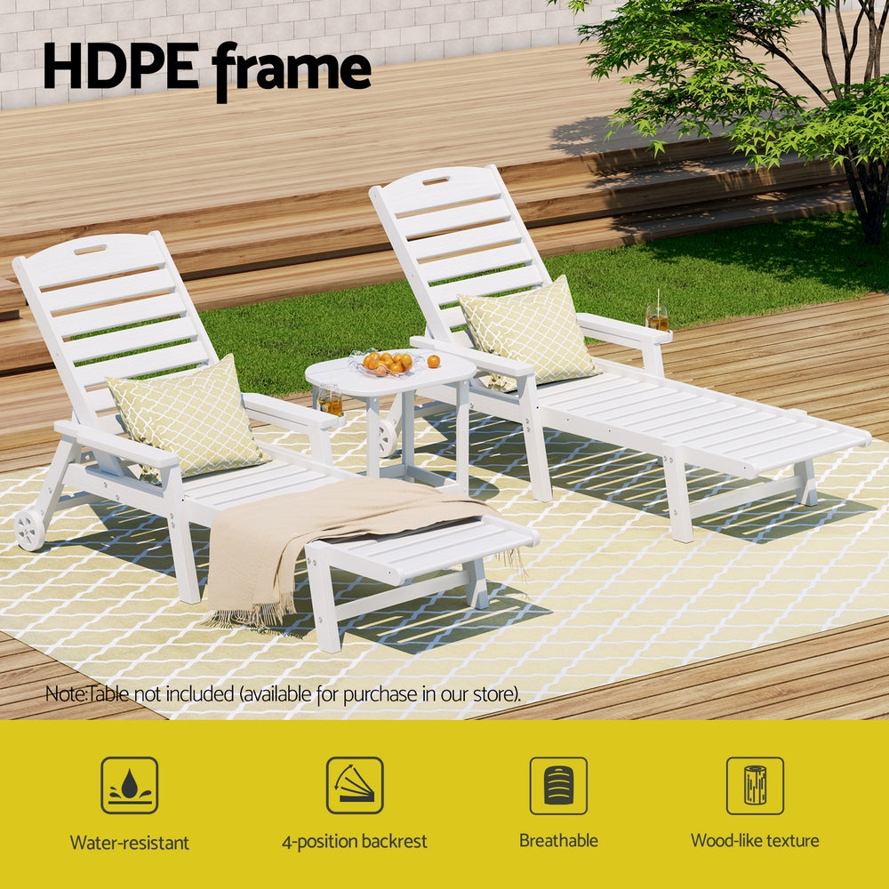 Palermo HDPE Sun Lounger – White – With Wheels