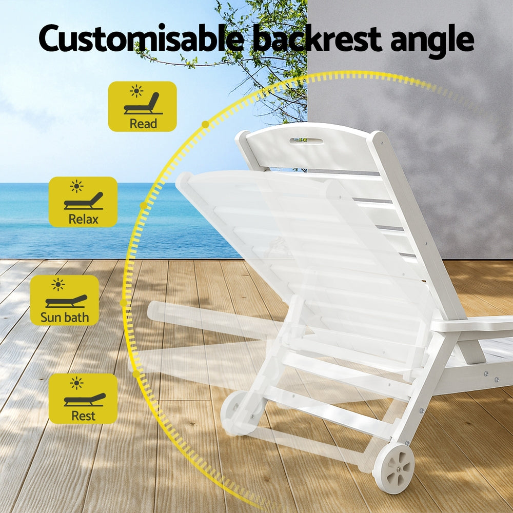Palermo HDPE Sun Lounger – White – With Wheels