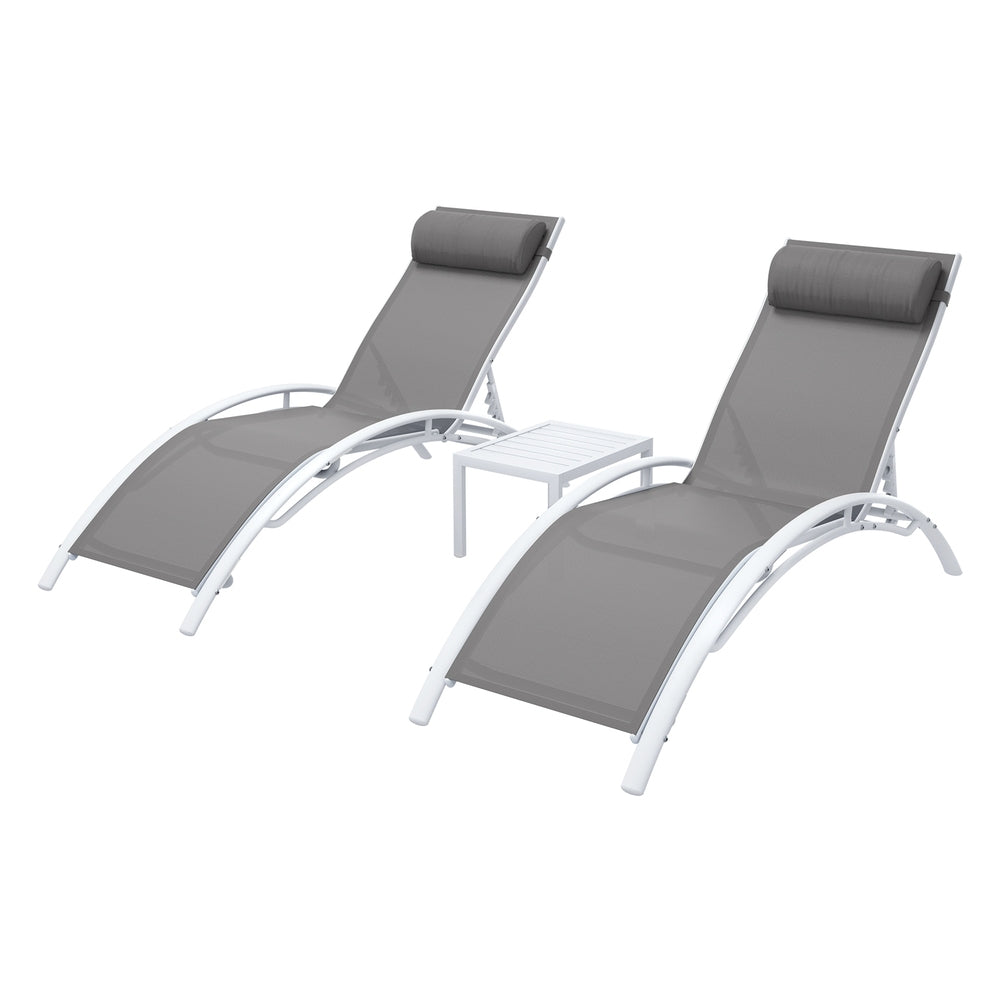 Nova 3PC Sun Lounge Outdoor Lounger Table Chairs Steel Patio Furniture Garden