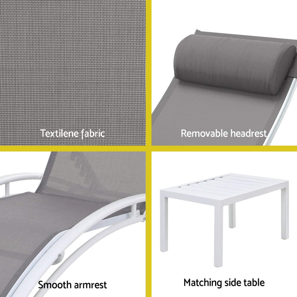 Nova 3-Piece Sun Lounger Set – White – Steel Frame