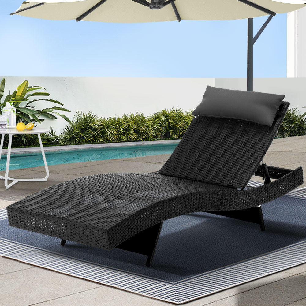 Sun Lounge Wicker Lounger Outdoor Furniture Beach Chair Garden Adjustable Black
