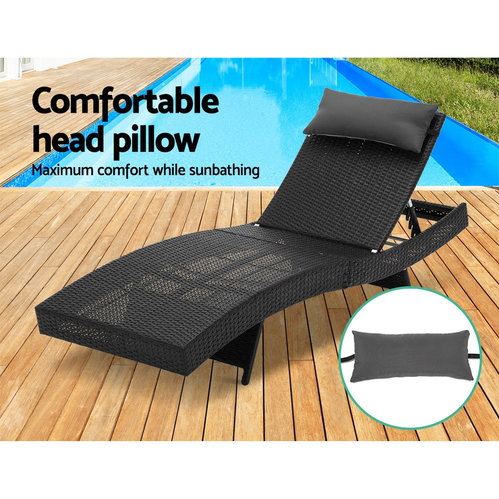 Wicker Sun Lounger with Adjustable Backrest – Black