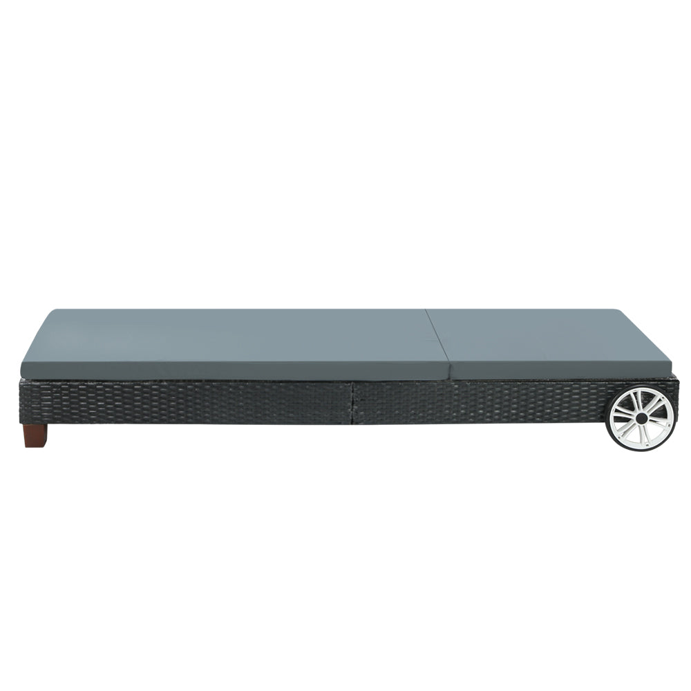 Astoria Wicker Sun Lounger – Black – Wheels