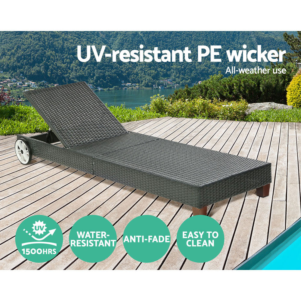 Astoria Wicker Sun Lounger – Black – Wheels