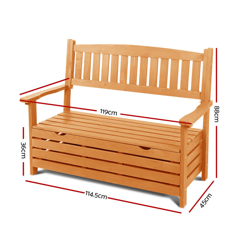 Outdoor Wooden 2 Seat Storage Bench Box