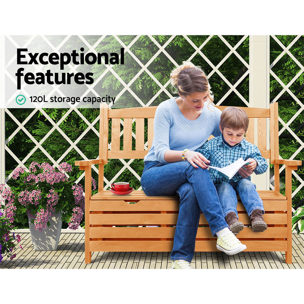Nara Outdoor Wooden Storage Bench – 2 Seater